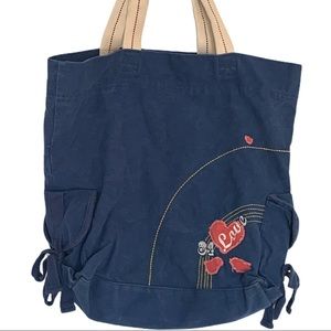 BlueNotes 💕 Love Soft Denim Heart Embroidered Shoulder Tote Bag Purse